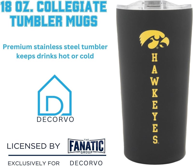 Decorvo Officially Licensed Collegiate Stainless Steel Tumbler - Double Walled Insulated Travel Tumbler with Slide Lid - 18 oz (Iowa - Black) - Image 2